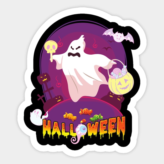 Halloween Ghost Pastel Candy Cute and Funny Spooky Costume Sticker by nathalieaynie